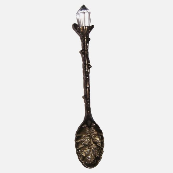 Small Brass Embossed Decorative Sugar Spoon with Crystal Artisan Made - Picture 1 of 2